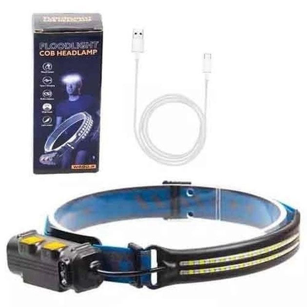 Фонарь налобный аккумуляторный BL-W691-2COB (white/red/RGB) с датчиком движения, мощный налобный фонарь