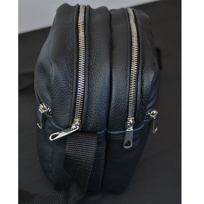 Качественная мужская сумка - мессенджер из натуральной кожи на 4 кармана с серебряной молнией