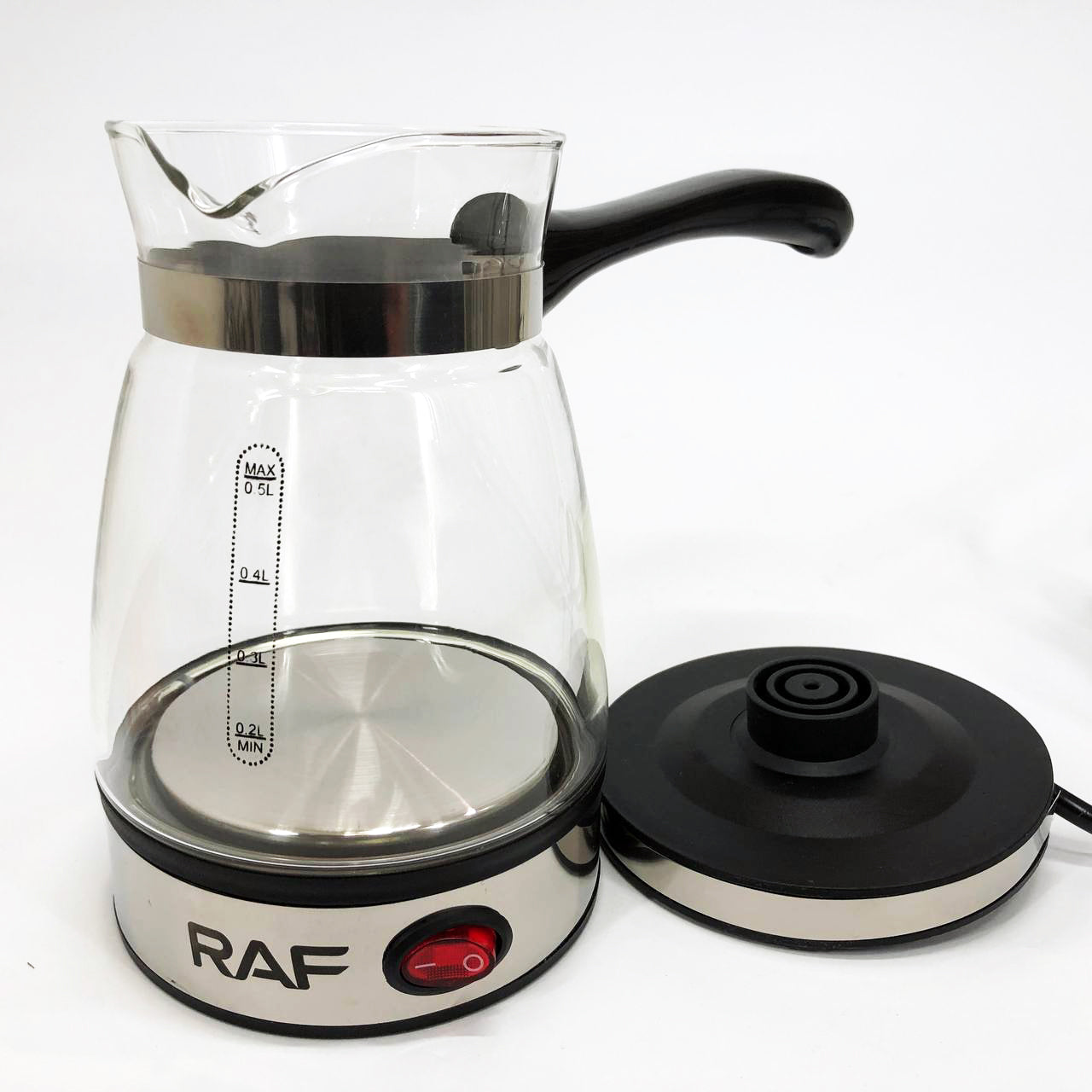 Электрическая турка для кофе RAF R.125 Кофеварка со стеклянной чашей 500мл 600 Вт. Цвет: черный