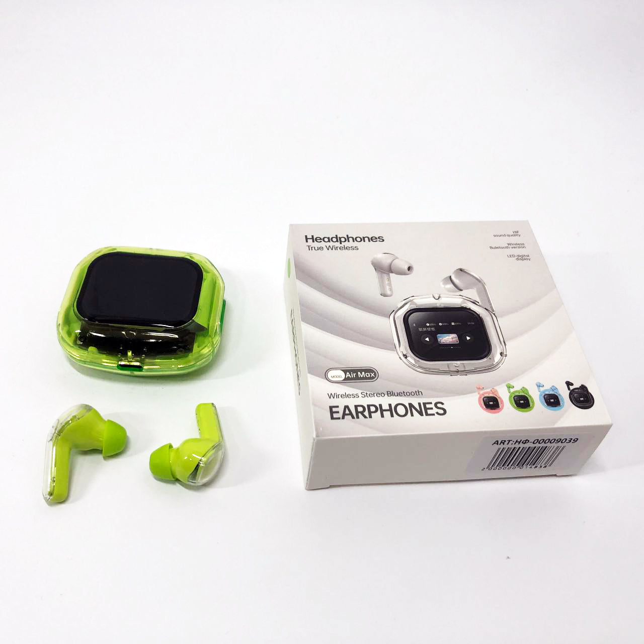 Беспроводные вакуумные наушники TWS с LED дисплеем, влагозащита IPx4 Bluetooth 5.4 с кейсом. Цвет: зеленый