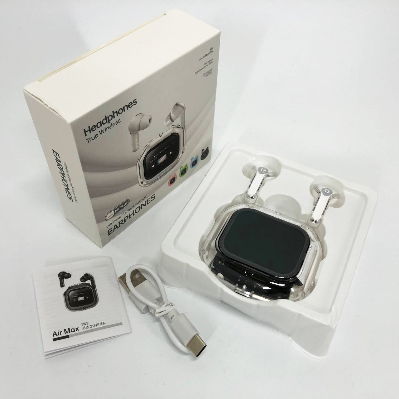 Беспроводные вакуумные наушники TWS с LED дисплеем, влагозащита IPx4 Bluetooth 5.4 с кейсом. Цвет: белый