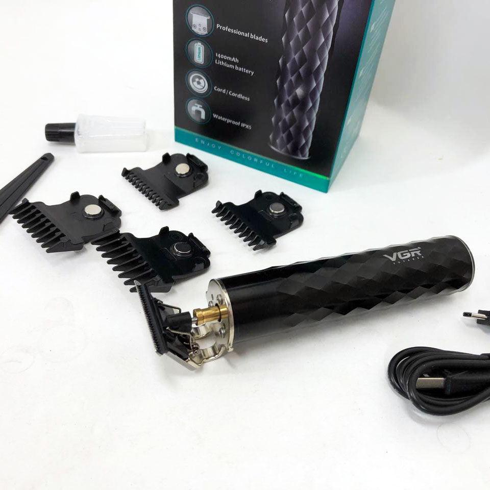 Машинка для стрижки с триммером VGR V-170 для волос, усов и бороды, беспроводная со сменными насадками