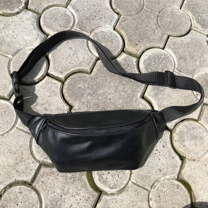 Кожаная бананка, мужская женская сумка из натуральной кожи, черная барсетка