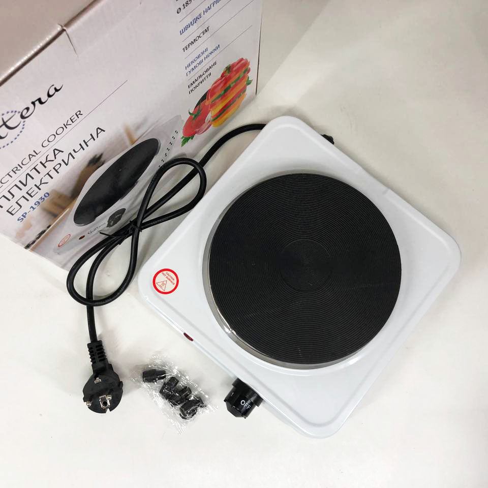 Плита электрическая Suntera SP-1930, электроплита 1 комфорка, электроплита кухонна. Цвет: белый