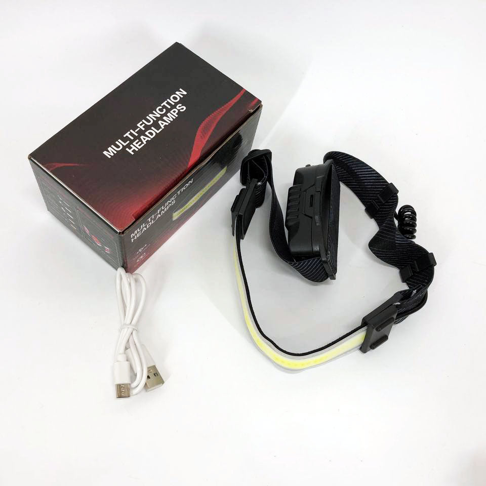 Фонарик налобный мягкий аккумуляторный XQ-T1C USB с красными задними огнями, фонарь на голову для рыбалки