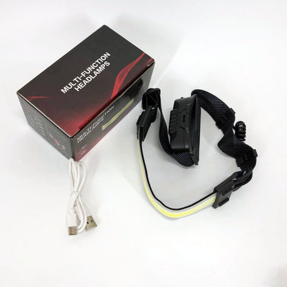 Фонарик налобный мягкий аккумуляторный XQ-T1C USB с красными задними огнями, фонарь на голову для рыбалки