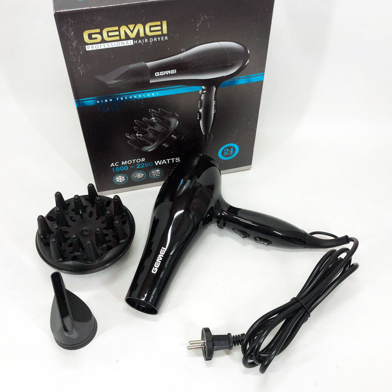 Професійний фен Gemei GM-103 2200Вт для сушіння укладання волосся режими швидкості, температури, сенсор