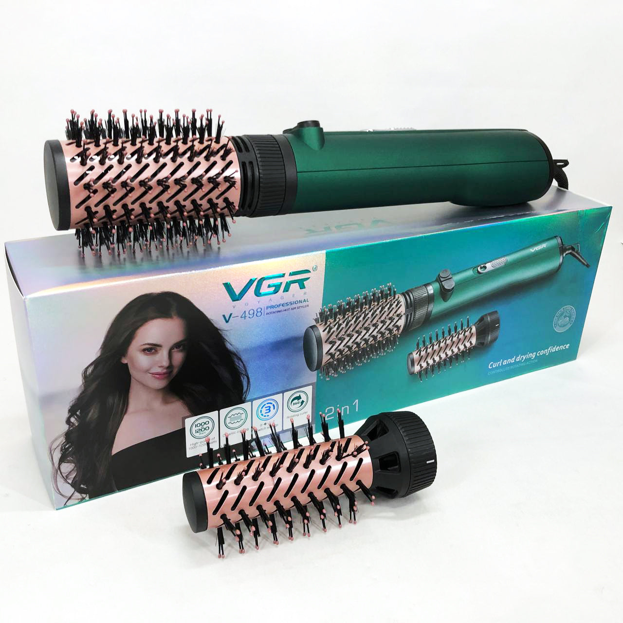 Фен щетка для волос 2 в 1 VGR V-498, стайлер браш, Фен для красивой укладки волос, Фен для ломких волос