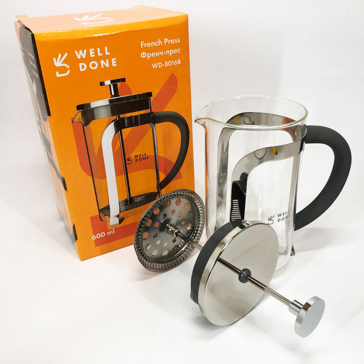 Френч-пресс Well Done WD-8016B с ручкой soft-touch 600 мл, Френч пресс стеклянный на кухню