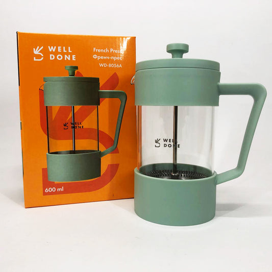 Френч-пресс Well Done WD-8056A 600 мл мятный, Стильный стеклянный заварочный чайник, Френч для чая