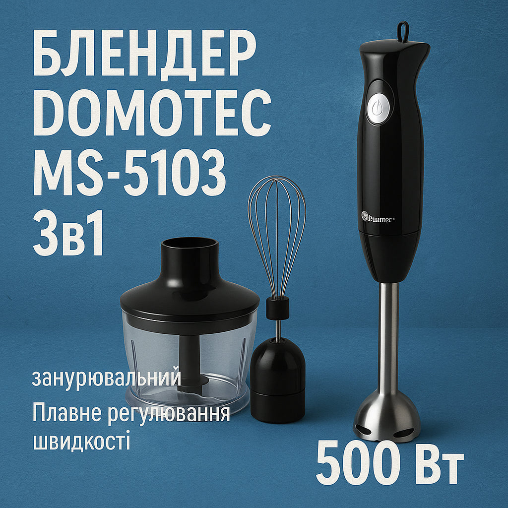 Блендер DOMOTEC MS-5103 3в1 погружной, 500 Вт, ручной погружной блендер, электрический блендер