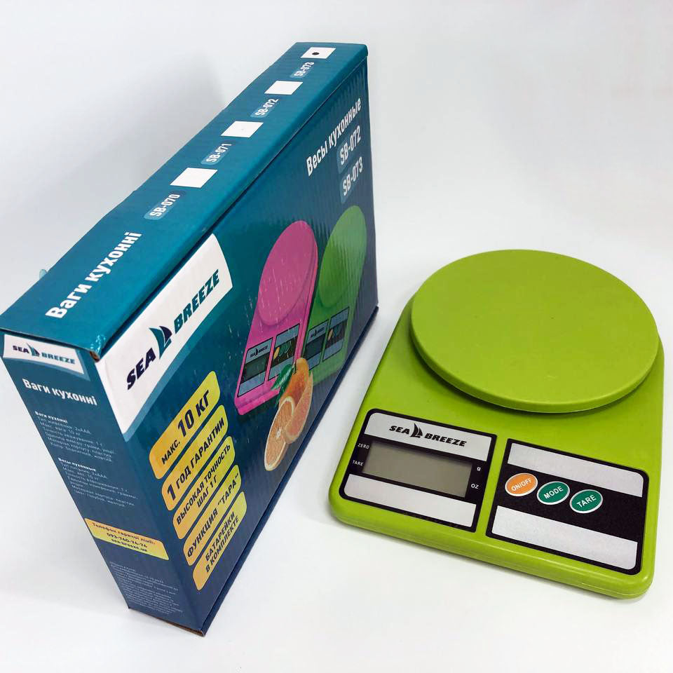 Весы кухонные SeaBreeze SB-073, Электрические кухонные весы, Точные кухонные весы. Цвет: зеленый