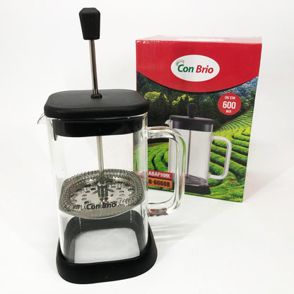 Френч-пресс Con Brio 600 мл CB-6660B, Френч-пресс для крепкого кофе, Многоразовый френч-пресс