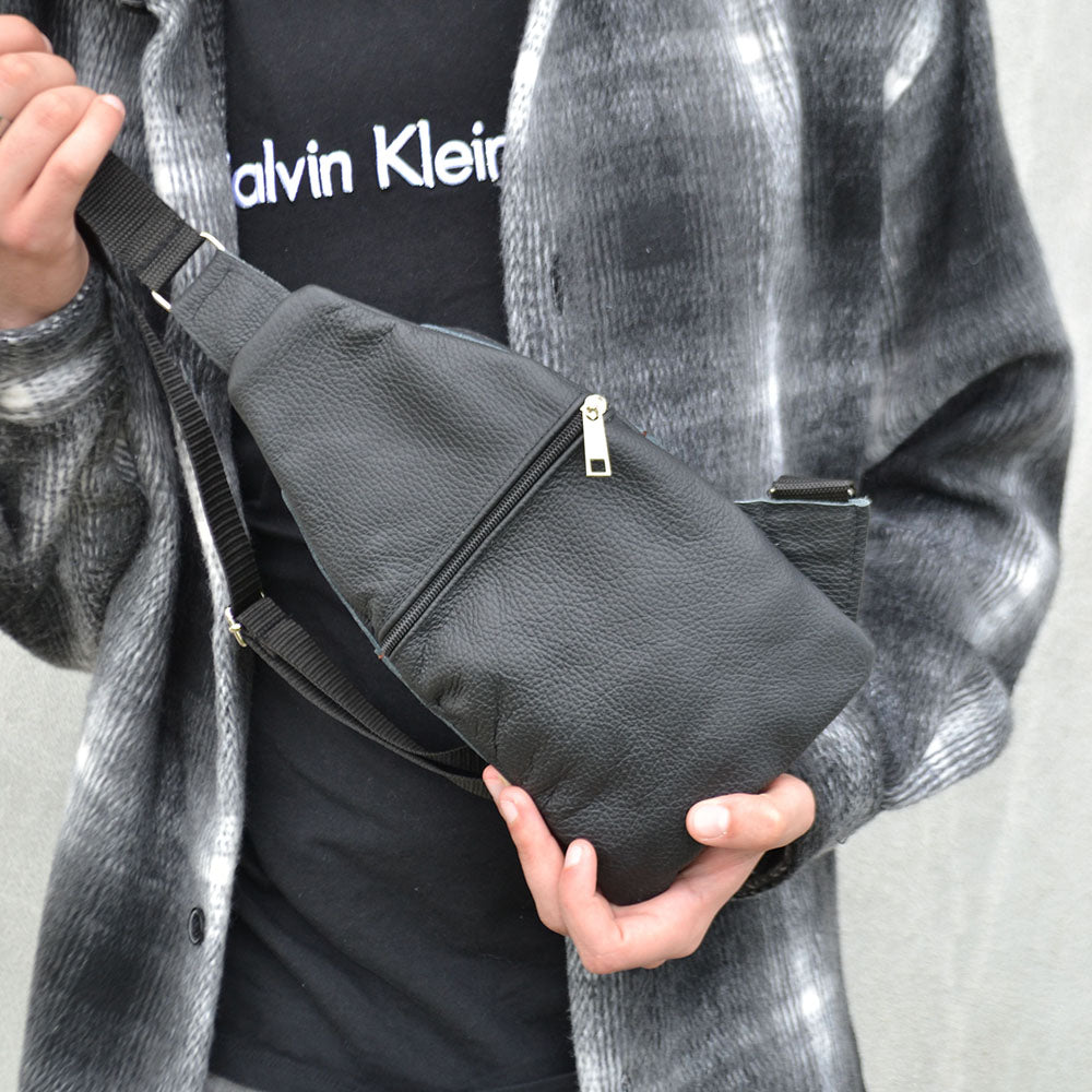 Сумка из натуральной кожи, слинг мужской черный, барсетка, кросс боди, Практичная сумка-мессенджер