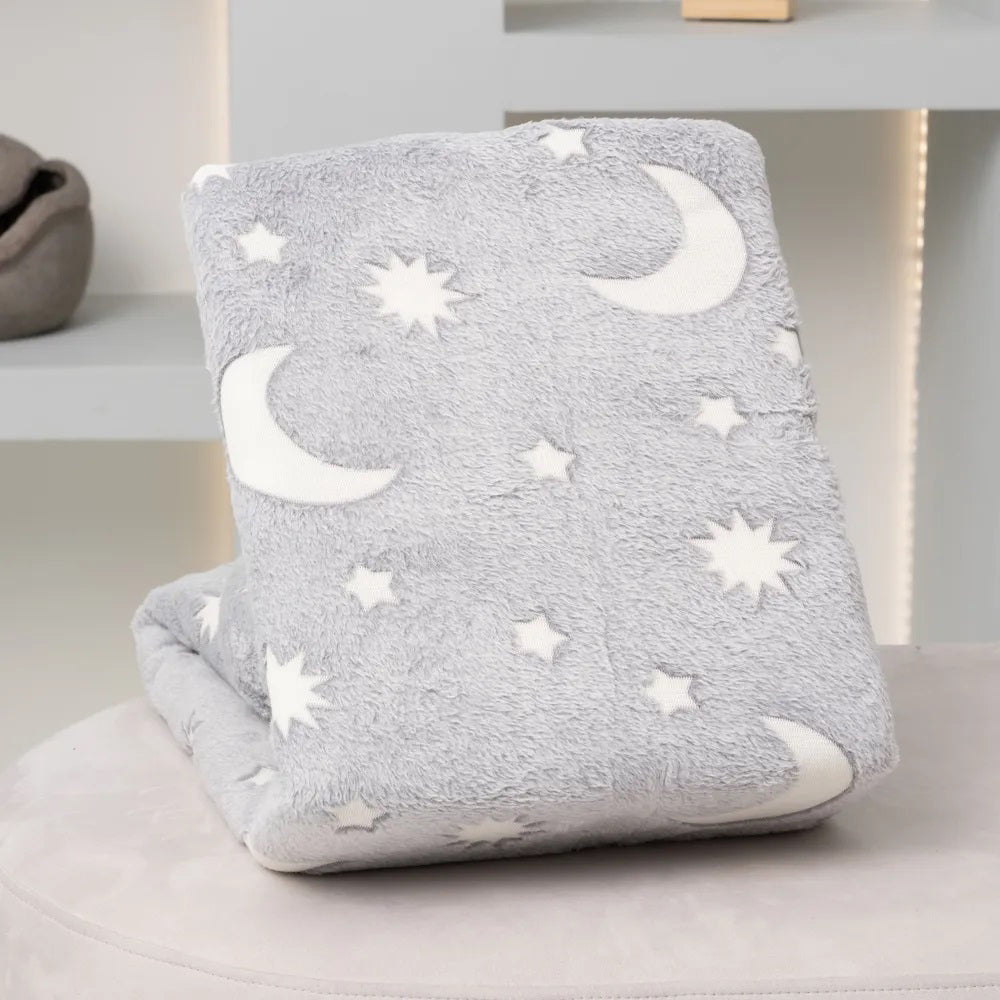 Светящийся в темноте плед плюшевое покрывало Blanket kids Magic Star 150х100 см флисовое одеяло. Цвет: серый