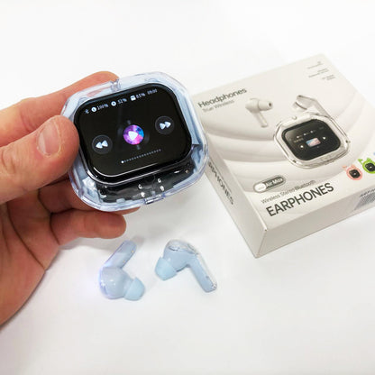 Беспроводные вакуумные наушники TWS с LED дисплеем, влагозащита IPx4 Bluetooth 5.4 с кейсом. Цвет: голубой