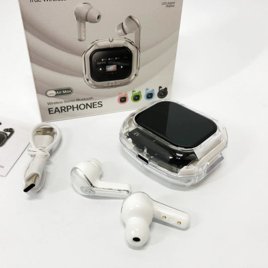 Беспроводные вакуумные наушники TWS с LED дисплеем, влагозащита IPx4 Bluetooth 5.4 с кейсом. Цвет: белый