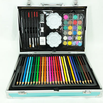 Набор для творчества в алюминиевом чемодане Единорог 145 предметов, чемодан для рисования детский кейс. Цвет: голубой