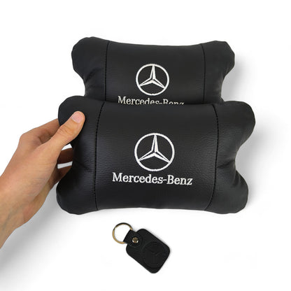 Мерседес 2шт, натуральная кожа, подушки на подголовник для авто с логотипом Mercedes-Benz