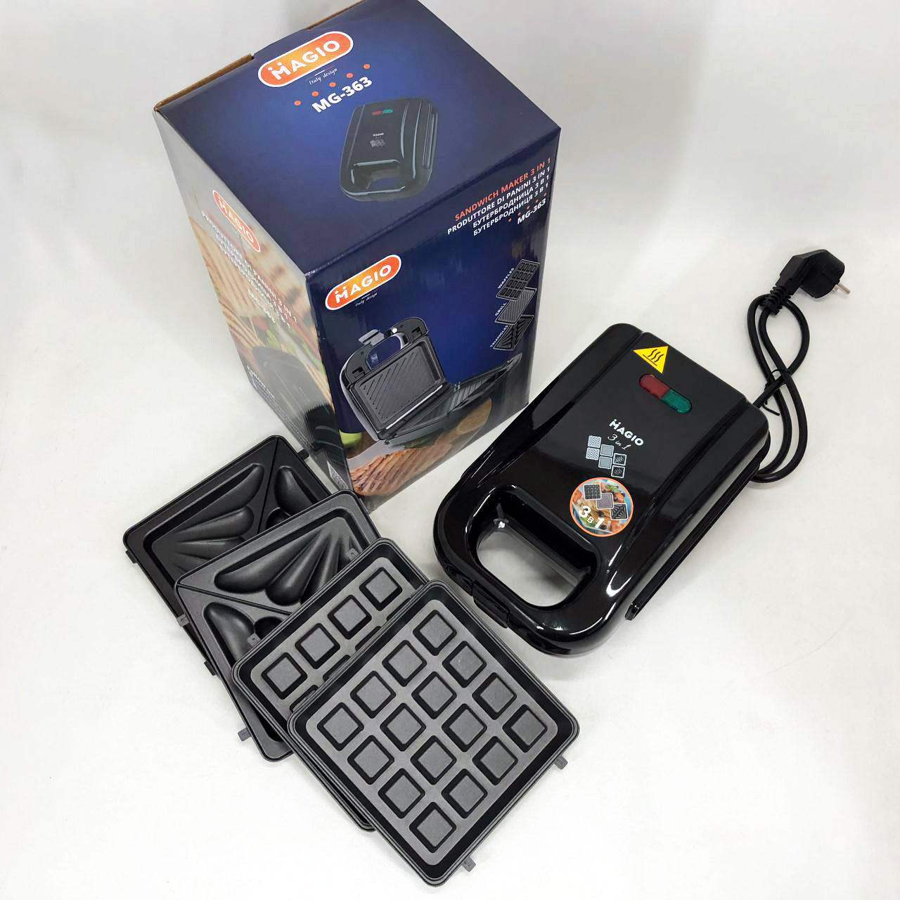 Мультимейкер (бутербродница-вафельница-гриль) Magio MG-363, Бутербродница 4в1, Сендвичница, Мультимейкер