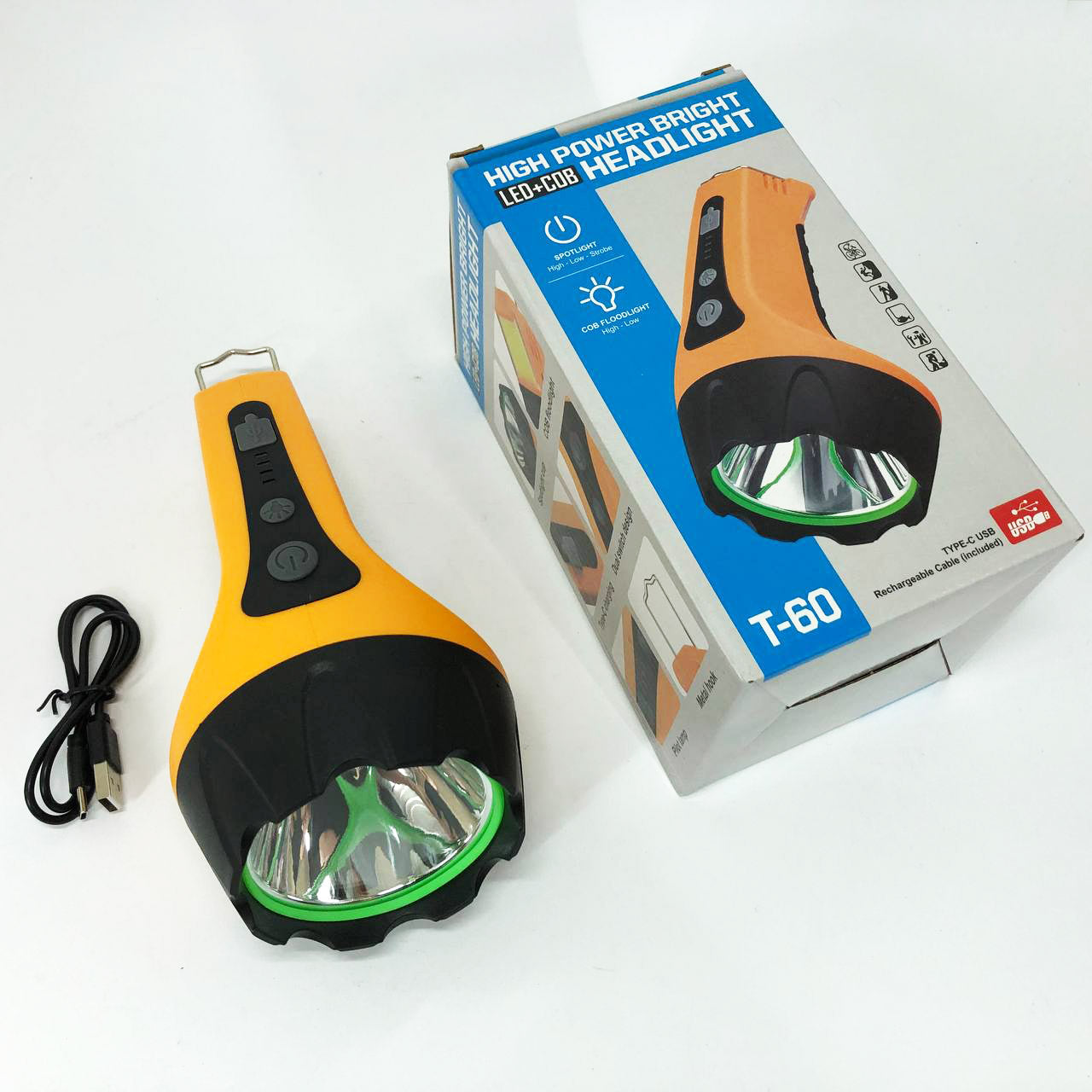 Фонарь ручной T60-3W-COB с крюком, Освещение для кемпинга, Лампа для кемпинга подвесная аккумуляторная