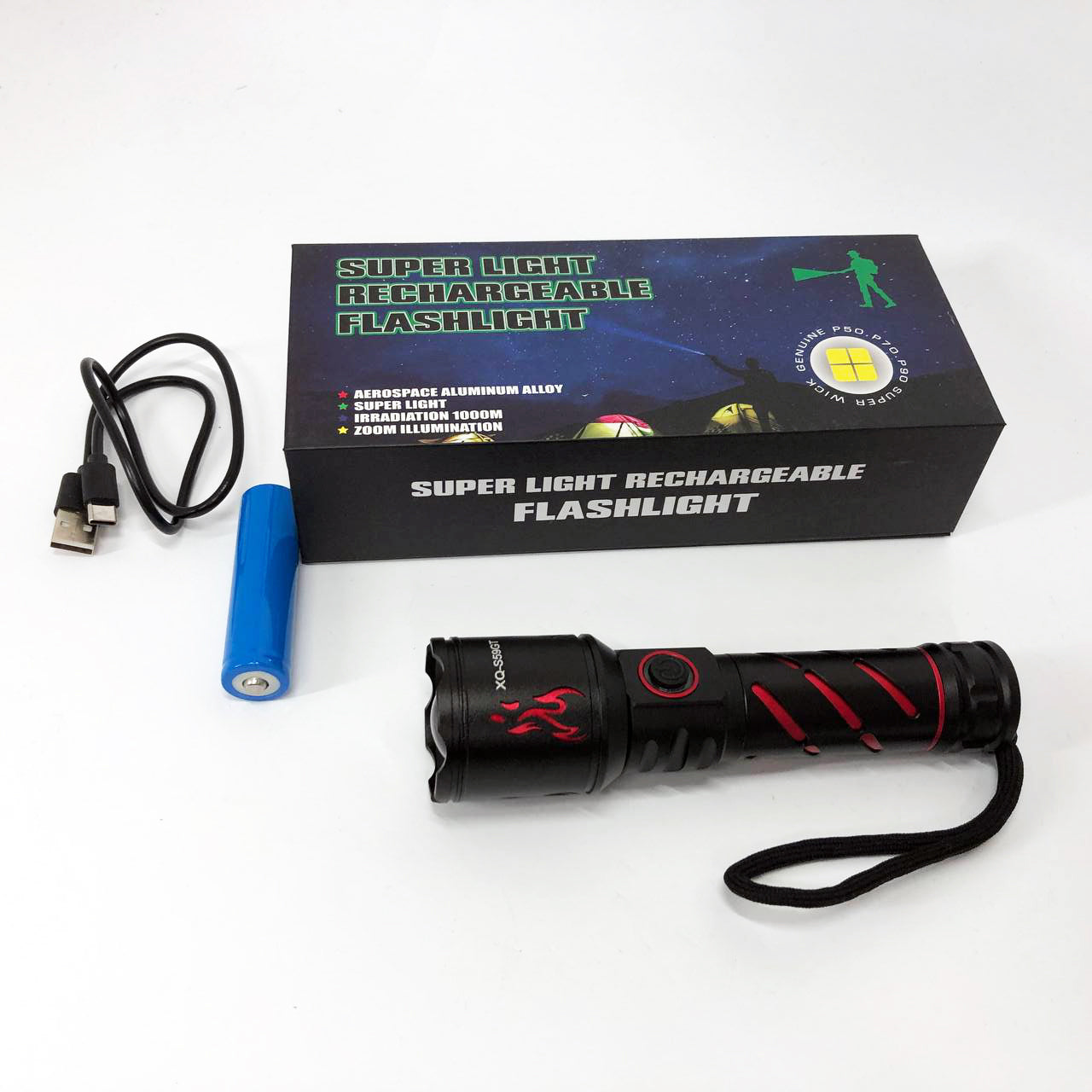 Фонарь ручной аккумуляторный XQ-S59-GT, Фонарь ручной мощный, Карманный фонарь с usb зарядкой