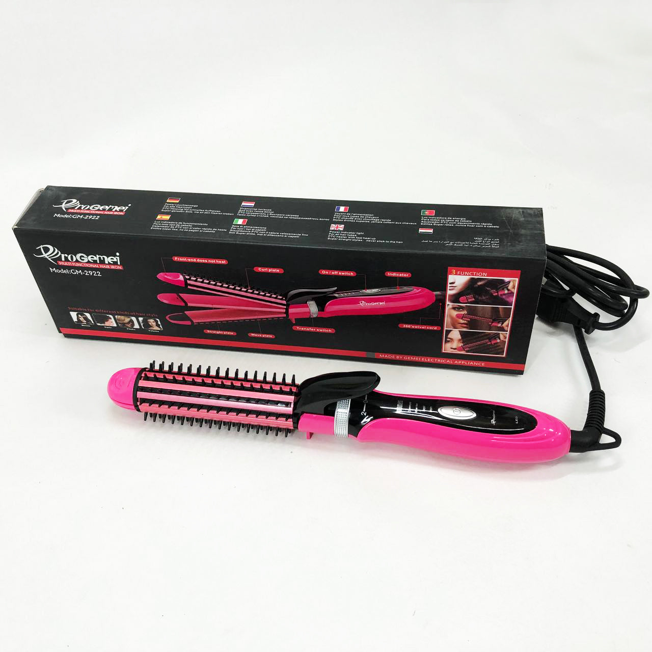 Плойка-утюжок 3в1 Gemei GM-2922, Современные щипцы для завивки волос, Прибор для завивки. Цвет: розовый