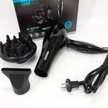 Професійний фен Gemei GM-103 2200Вт для сушіння укладання волосся режими швидкості, температури, сенсор