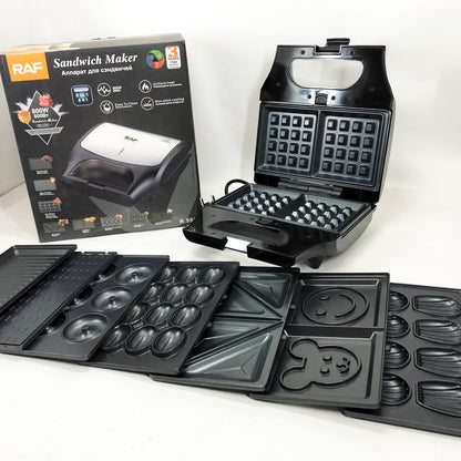 Вафельница бутербродница сендвичница гриль электрическая 8 в 1 RAF R.551 850W Мультипекарь со 8 формами