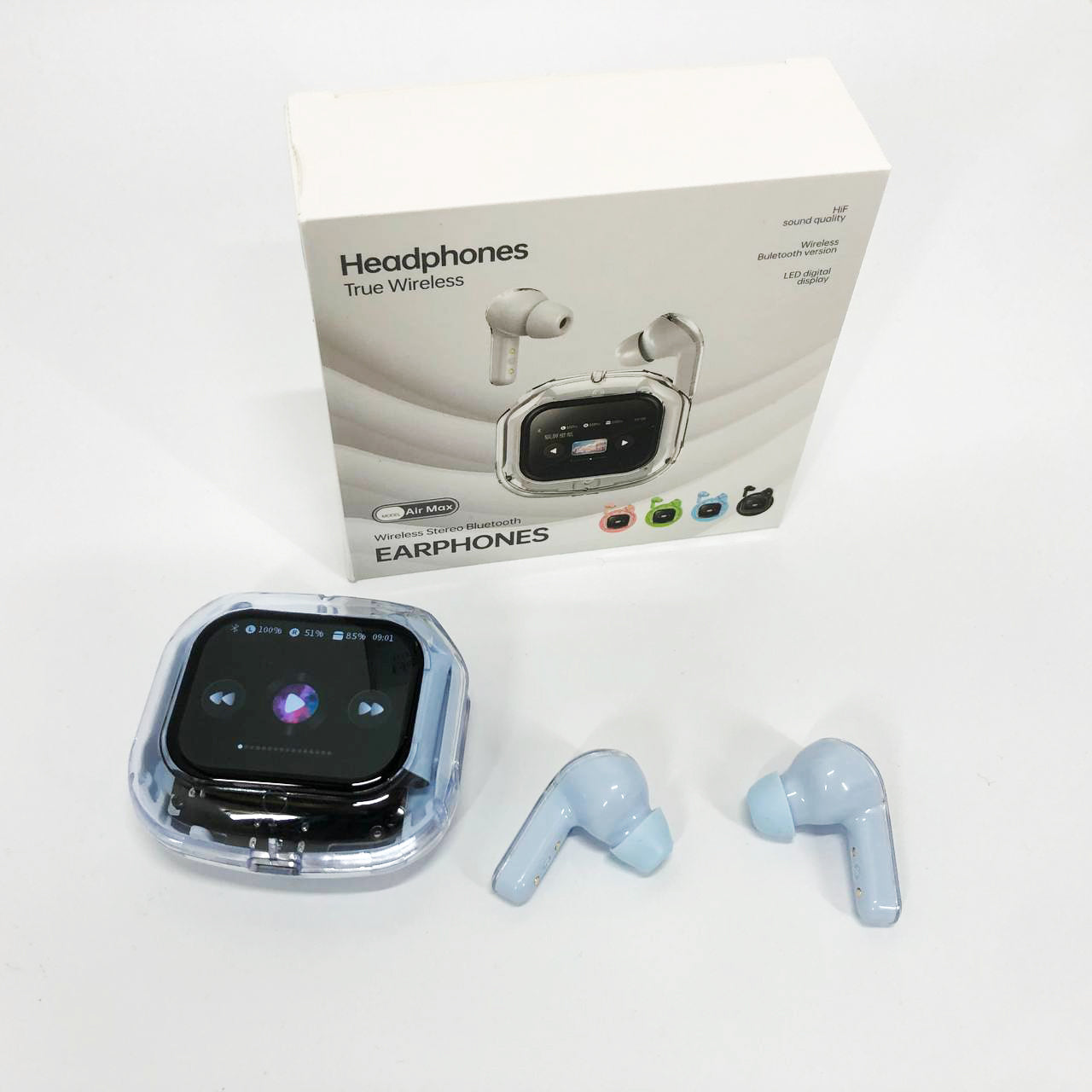 Беспроводные вакуумные наушники TWS с LED дисплеем, влагозащита IPx4 Bluetooth 5.4 с кейсом. Цвет: голубой