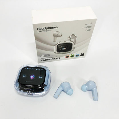 Беспроводные вакуумные наушники TWS с LED дисплеем, влагозащита IPx4 Bluetooth 5.4 с кейсом. Цвет: голубой