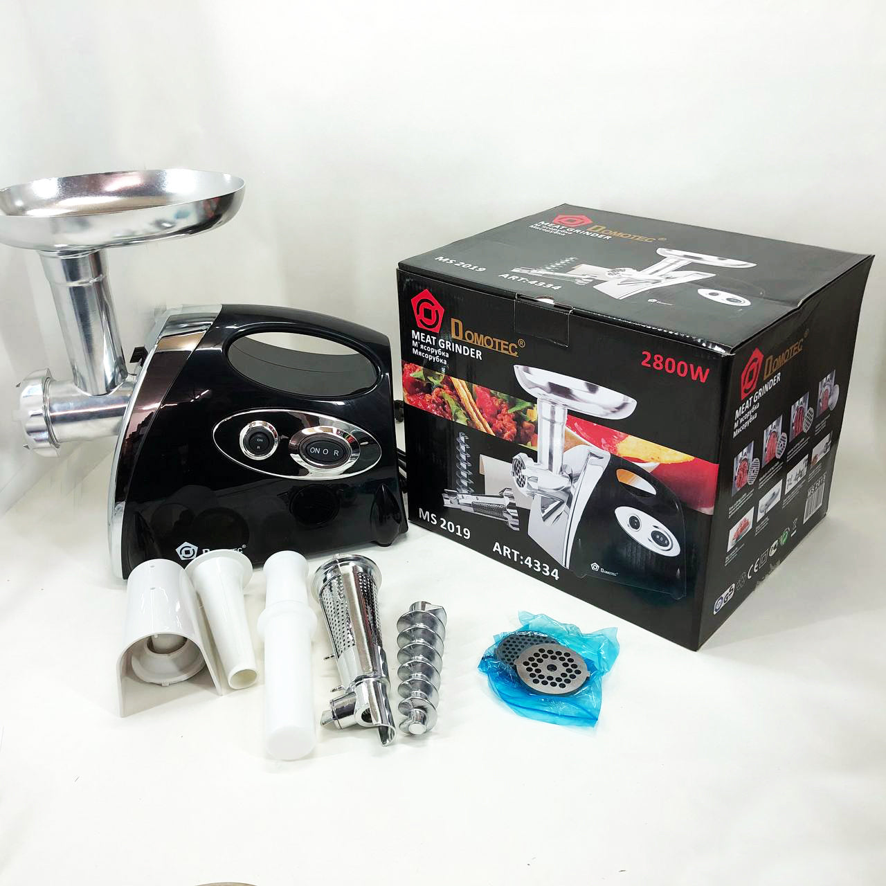 Мясорубка электрическая с соковыжималкой Domotec MS-2019 2400W. Цвет: черный