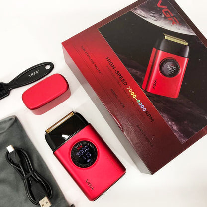 Электробритва VGR V-378 RED шейвер, двойное лезвие + триммер, регулировка мощности 7000-9000 RPM