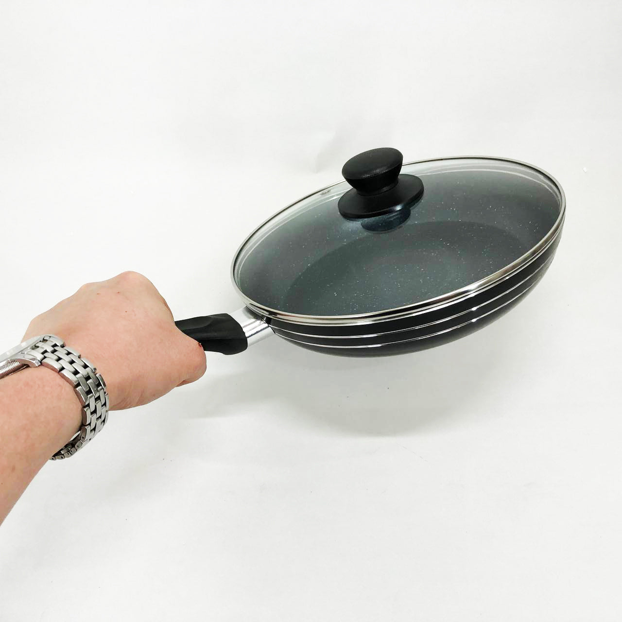 Сковорода с крышкой 24 см темный мрамор UNIQUE UN-5164 | Антипригарная сковорода | Мраморная сковорода