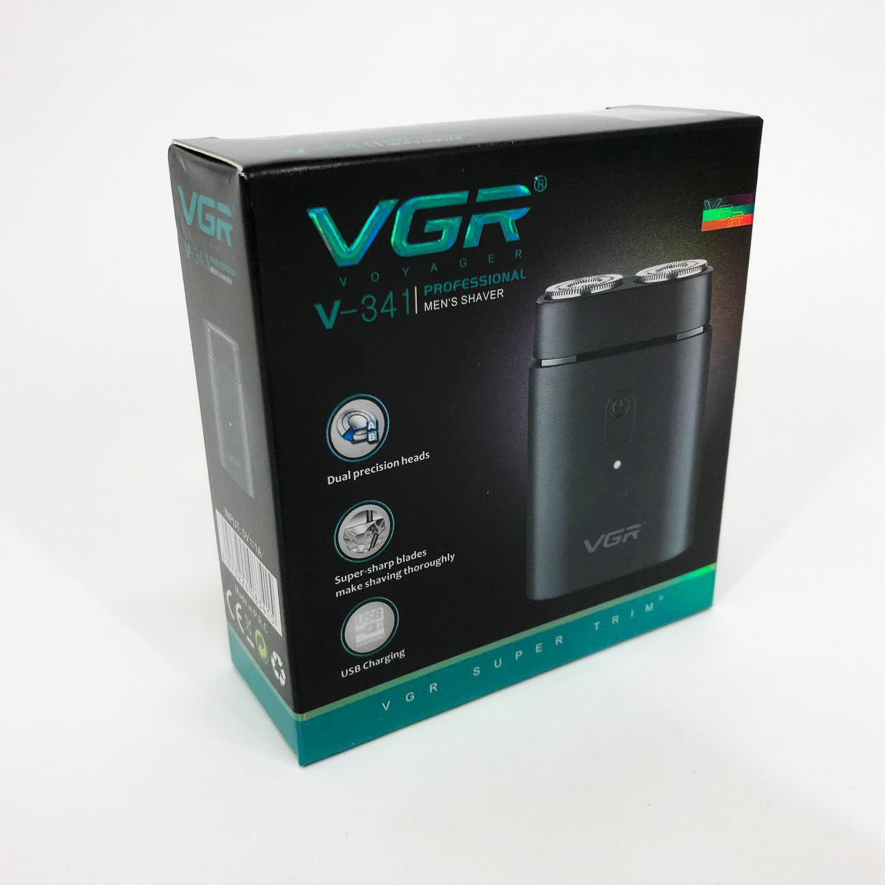 Мужская аккумуляторная мини электробритва VGR V-341 с двумя головками для бритья бороды и усов шейвер