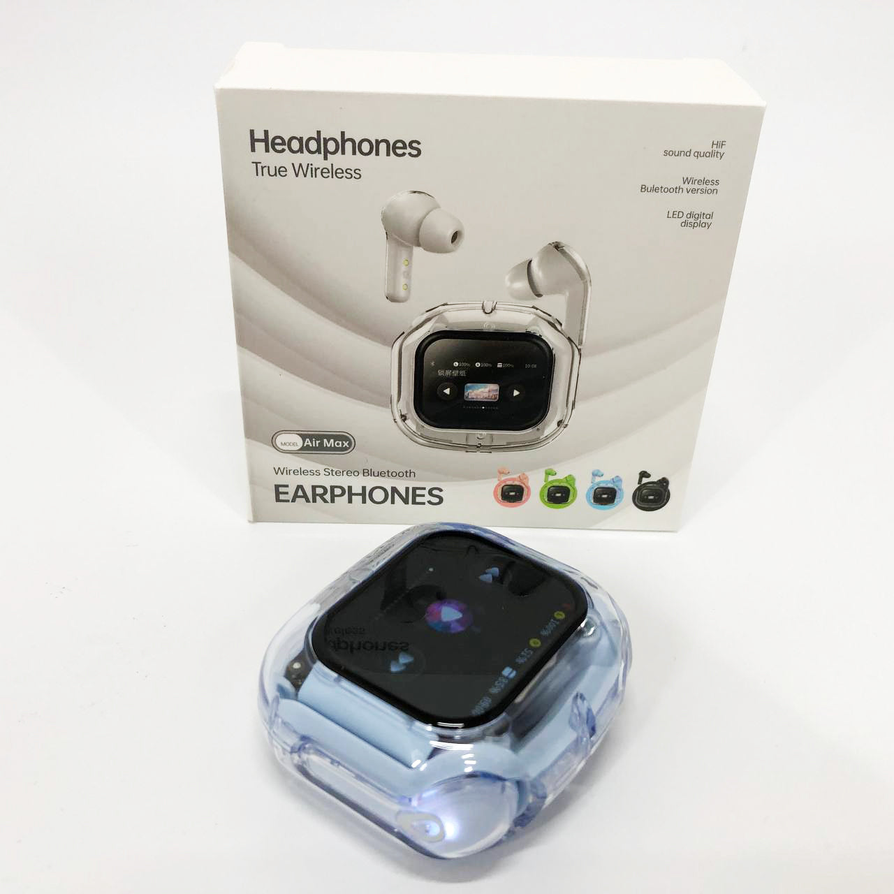 Беспроводные вакуумные наушники TWS с LED дисплеем, влагозащита IPx4 Bluetooth 5.4 с кейсом. Цвет: голубой