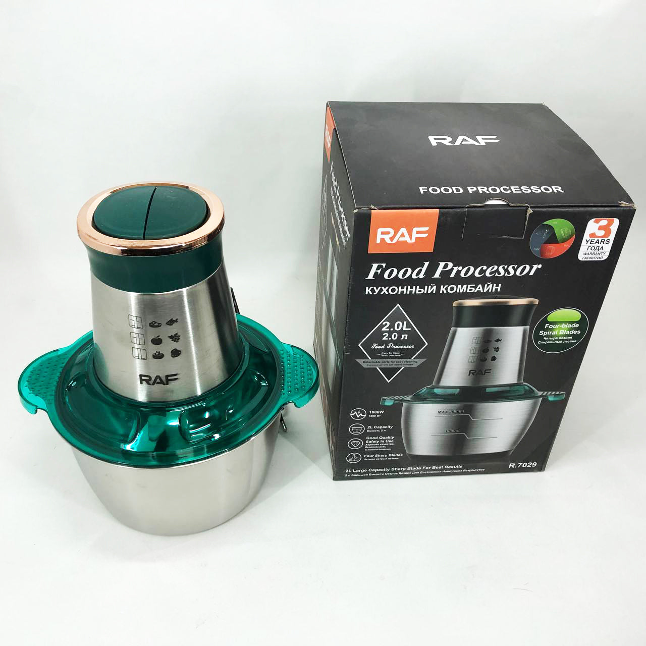 Кухонный комбайн RAF R.7029 электрический блендер измельчитель мясорубка 1000 Вт 2л, Мощный блендер