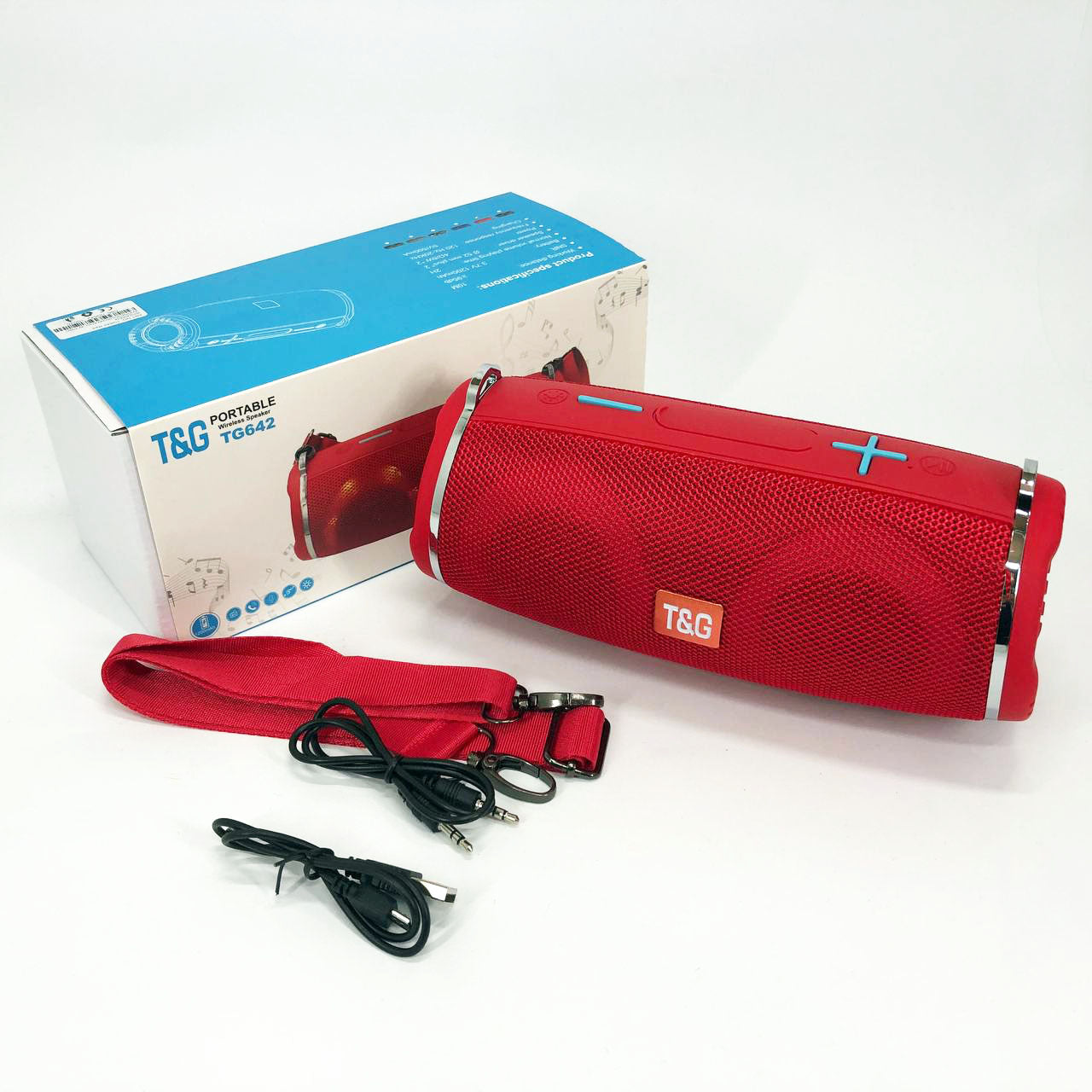 Портативная колонка TG642 с RGB подсветкой и ремешком, портативная блютус колонка. Цвет: красный