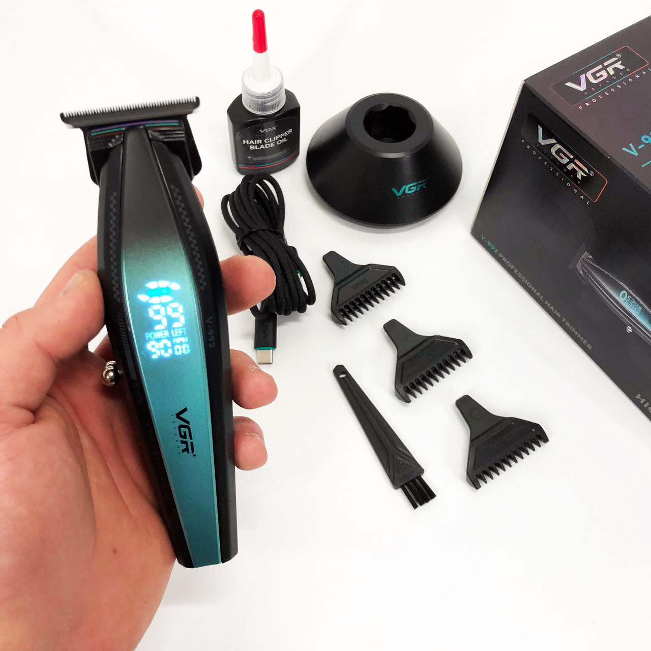 Машинка для стрижки волос с мощным мотором XPRO VGR V-992 с насадками 1-2-3 мм