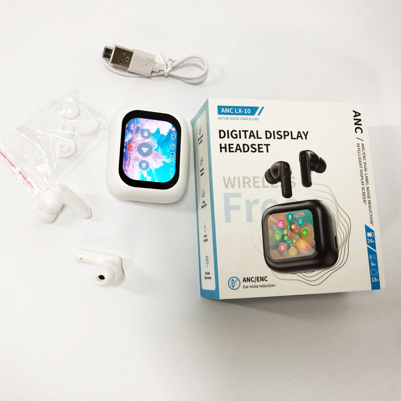 Наушники беспроводные LX-10 TWS Earbuds с LED дисплеем, Блютуз гарнитуры, Вакуумные наушники. Цвет: белый