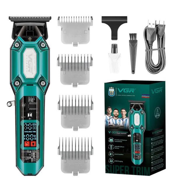 Аккумуляторная машинка для стрижки VGR V-900 с дисплеем, беспроводная для стрижки волос. Цвет: зеленый