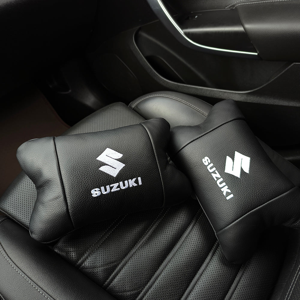 Набор кожаных подушек Suzuki с вышивкой логотипа + брелок в подарок для авто