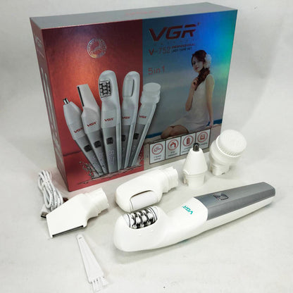 Эпилятор VGR 5 в 1 V-752, 5 насадок. Цвет: зеленый