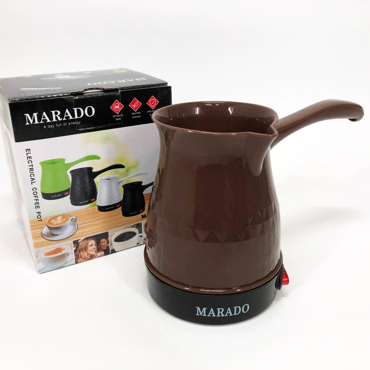 Электрическая турка для кофе Marado MA-1625, Бытовая турка, Бюджетная турка. Цвет: коричневый