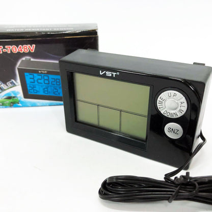 Часы автомобильные электронные авточасы VST-7048V для ВАЗ с вольтметром, температурой