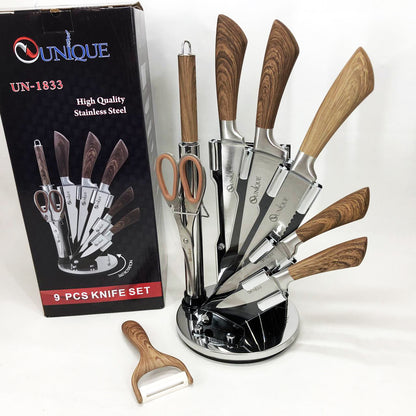 Набор кухонных ножей UNIQUE UN-1833 с деревянными ручками и подставкой
