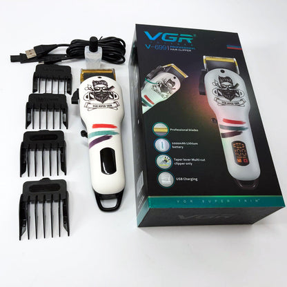 Машинка для стрижки волос и бороды профессиональная VGR V-699 B с насадками и LED дисплеем. Цвет: белый