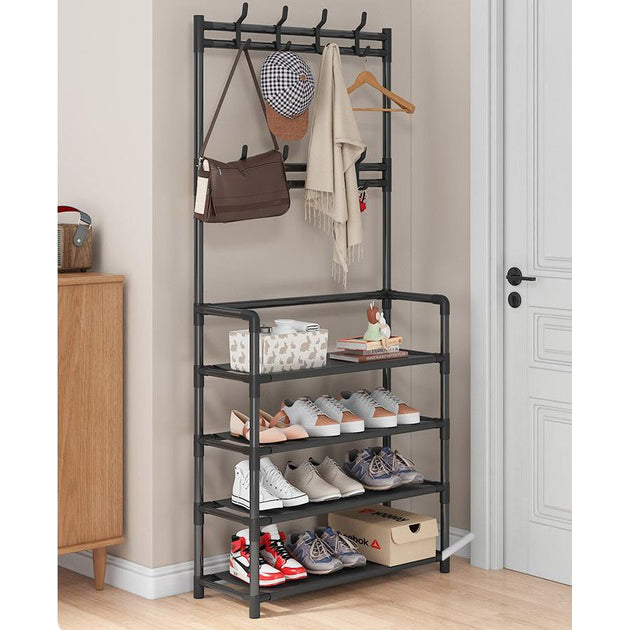 Вешалка напольная стойка в прихожую металлическая дополнительная полка под обувь 154 х 60 х 29,5 см