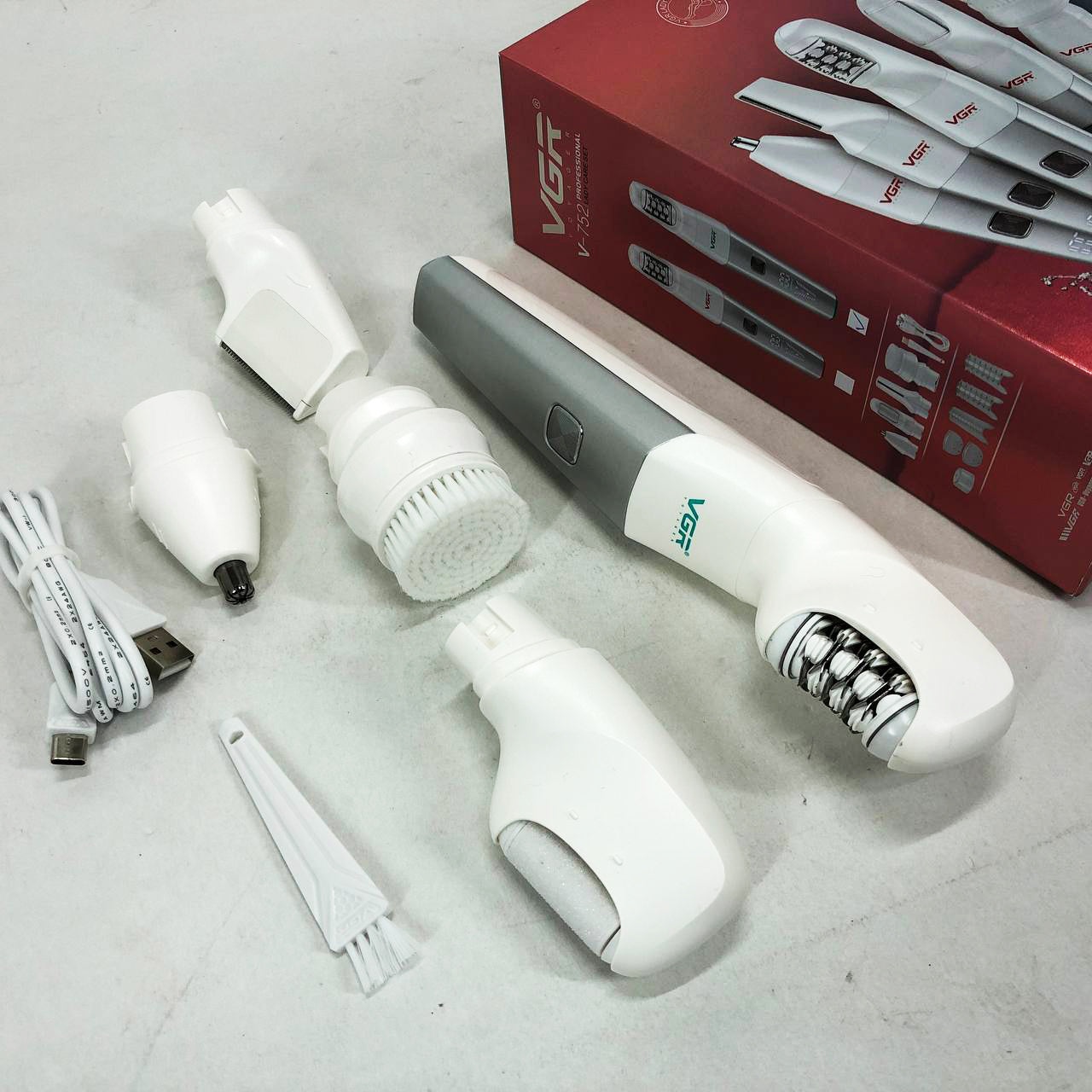 Эпилятор VGR 5 в 1 V-752, 5 насадок. Цвет: зеленый