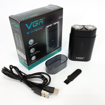 Мужская аккумуляторная мини электробритва VGR V-341 с двумя головками для бритья бороды и усов шейвер